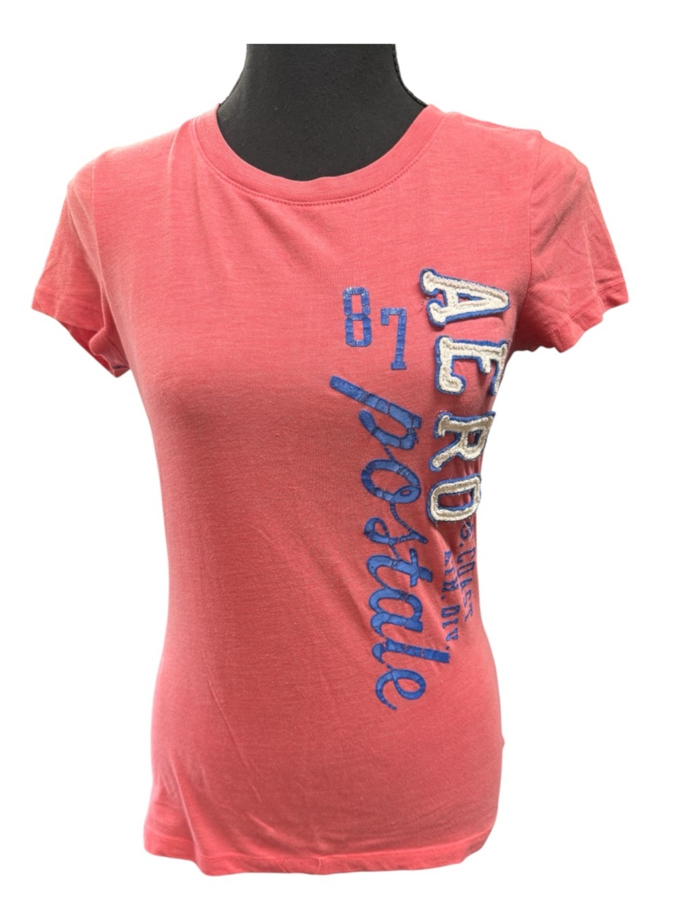 Aeropostale Women’s S Coral Graphic Logo Tee Y2K 2000s Fitted T-Shirt